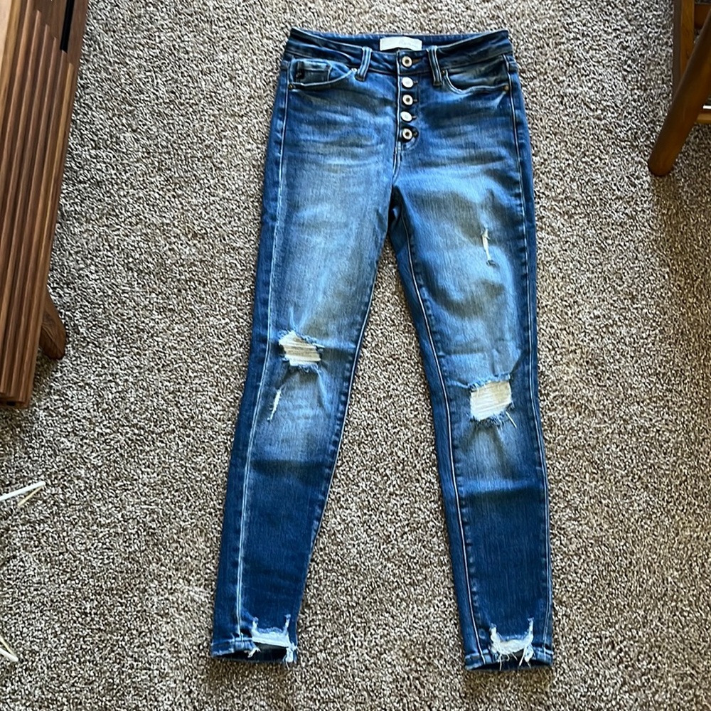 KanCan Medium Wash Skinny Jeans with Distress - Barely Worn Size 27